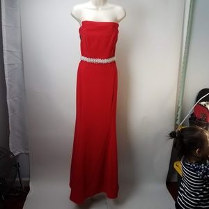 Strapless Long Gown Mermaid Embellished Sz M/L Red